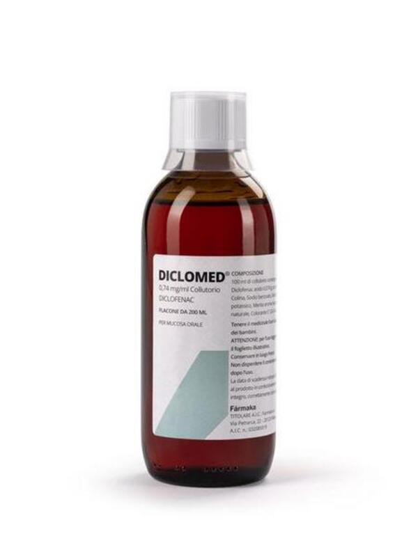 Diclomed Collutorio Diclofenac 0,74mg/ml Antidolorifico Anti Infiammatorio Mal Di Gola Flacone 200 Ml 