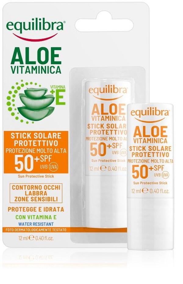  Equilibra Aloe Vitaminica 12 Ml Stick Solare Protettivo Spf 50+ Protezione Zone Sensibili Con Aloe Vera E Vitamina E 