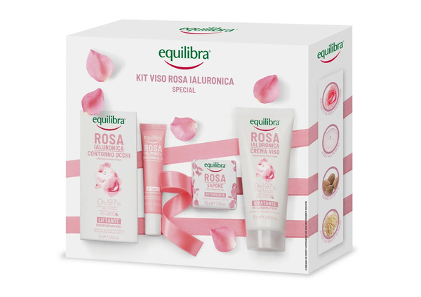  Equilibra Kit Viso Rosa Ialuronica Special Crema Contorno Occhi + Sapone Detergente Vegetale + Crema Viso Idratante 