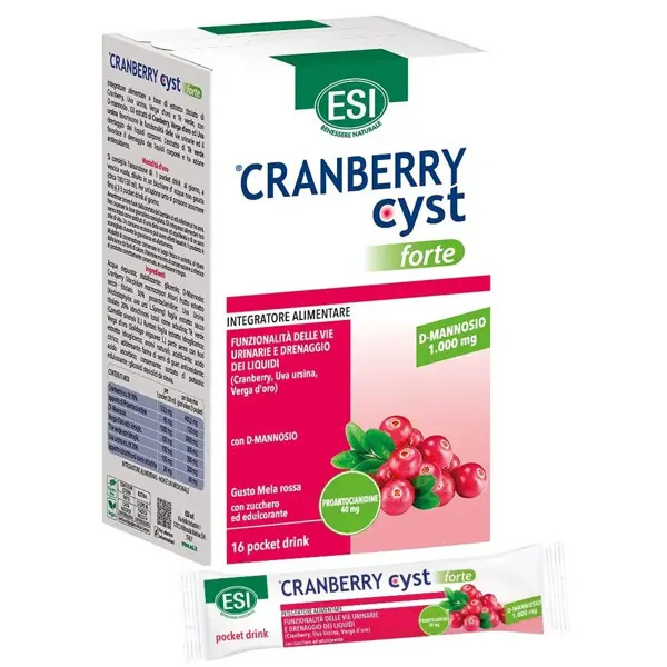  Esi Cranberry Cyst Forte 16 Pocket Drink Integratore Per Funzionalità Delle Vie Urinarie Ed Drenaggio Dei Liquidi 