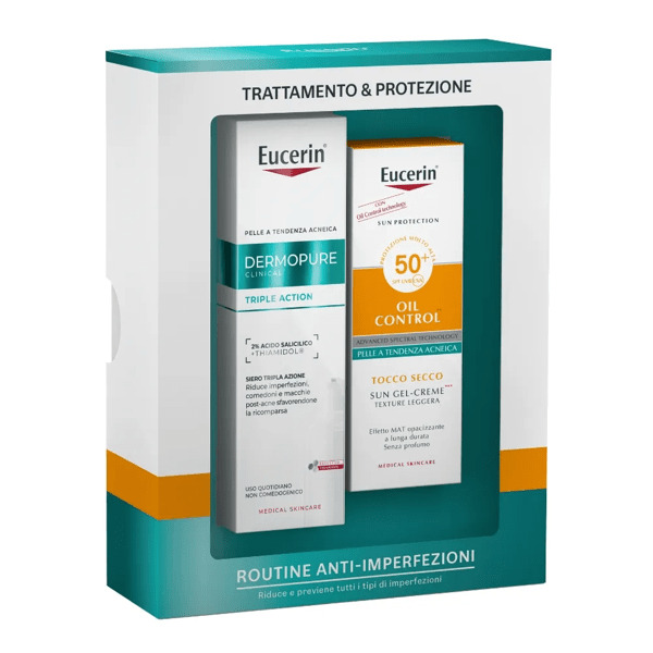  Eucerin Sun Dermopure Cofanetto Trattamento Anti-imperfezioni Con Dermopure Siero Tripla Azione 40ml + Sun Oil Control Spf 50+ 50ml 