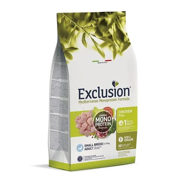  Exclusion Mediterraneo Monoprotein Noble Grain Crocchette Pollo Per Cani Adulti Taglia Piccola Sacco 500g 