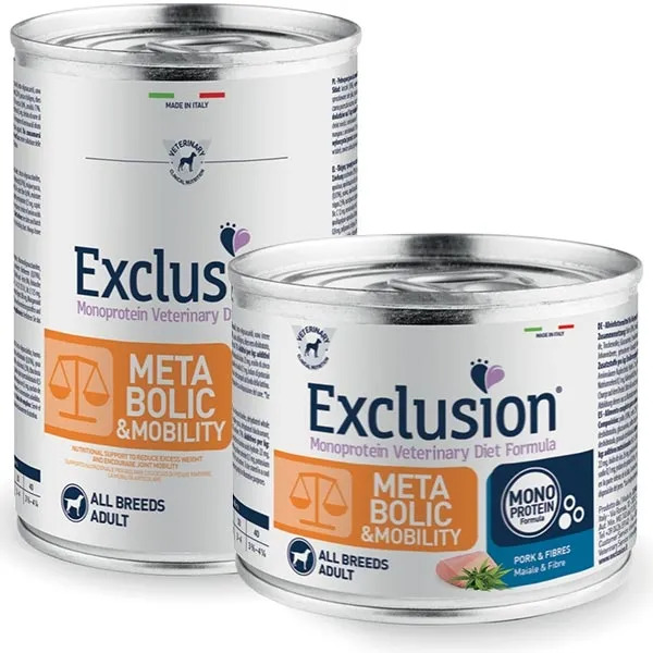  Exclusion Monoprotein Veterinary Diet Formula Metabolic&mobility Cibo Umido Suino/fibre Per Cani Lattina 200g 
