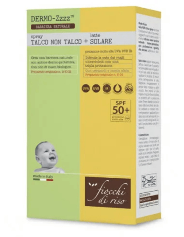  Fiocchi Di Riso Bipacco Talco Non Talco Spray 100 Ml +  Latte Solare Spf 50+ 140 Ml Protezione Solare 