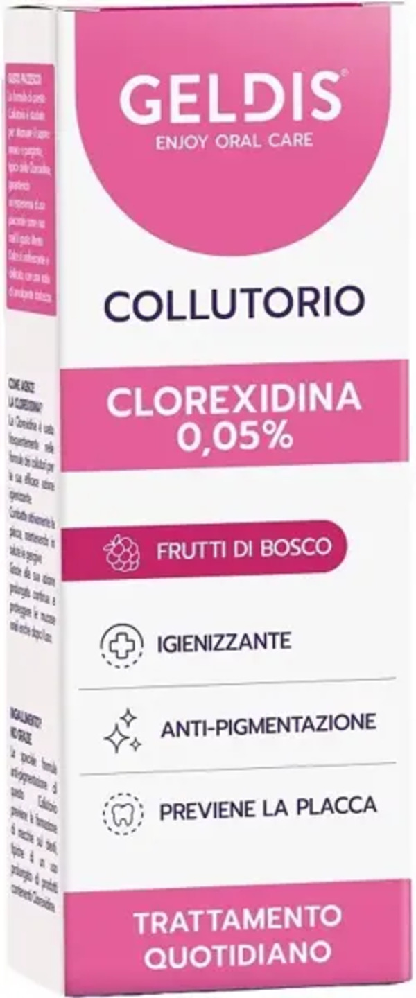  Geldis Collutorio Clorexidina 0,05% Gusto Frutti Di Bosco 200 Ml Trattamento Antiplacca Per Gengive Sensibili 