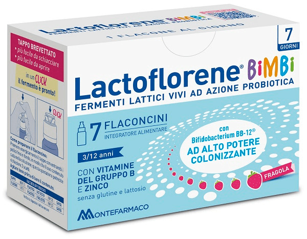 Lactoflorene Bimbi Integratore Fermenti Lattici 7 Flaconcini Gusto Fragola 