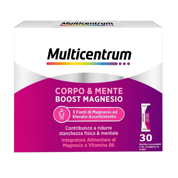  Multicentrum Boost Magnesio Integratore Alimentare Vitamina B6 Magnesio Pidolato Stanchezza 30 Bustine 