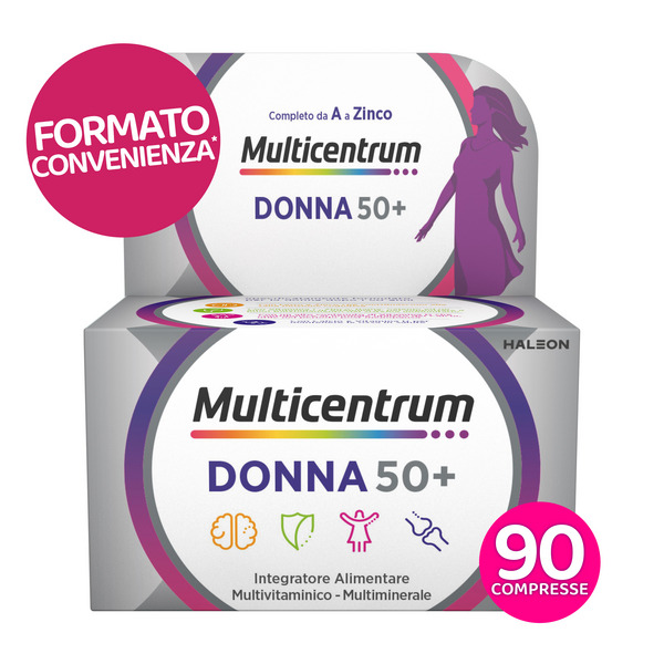  Multicentrum Donna 50+ Integratore Multivitaminico Completo Per Donne Oltre 50 Anni, Formato Convenienza 90 Compresse 