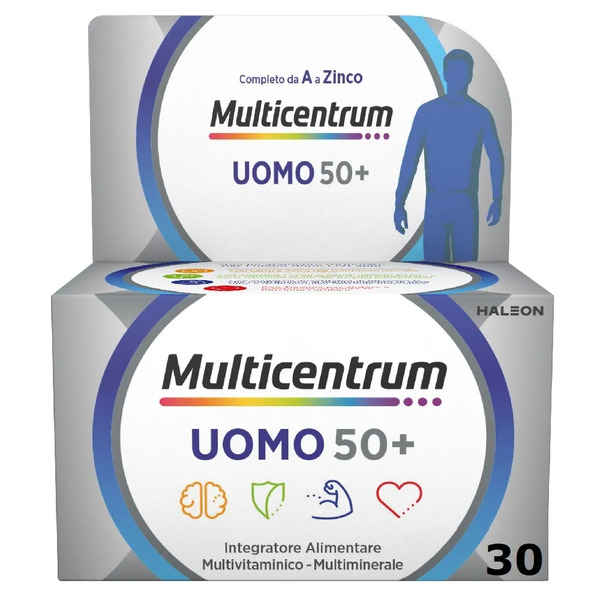  Multicentrum Uomo 50+ Integratore Alimentare Multivitaminico Vitamina D3 C B Zinco Magnesio 30 Compresse 