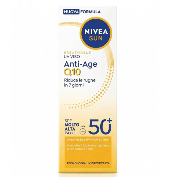  Nivea Sun Uv Anti-età Spf50 50 Ml Crema Protezione Solare Viso Antirughe E Antimacchie Con Coenzima Q10 