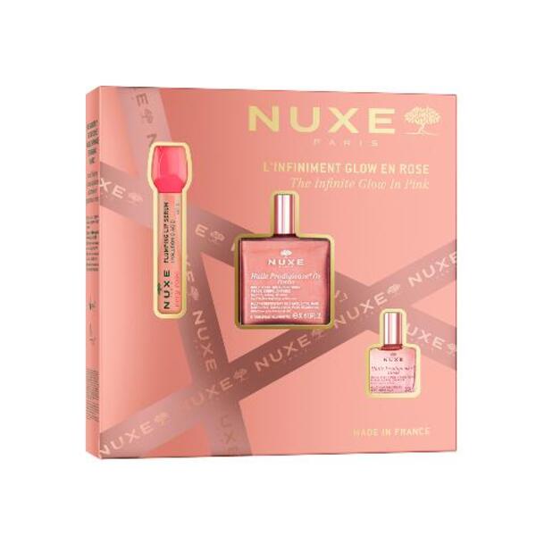  Nuxe Cofanetto Glow Huile Prodigieuse Or Florale 50 Ml + Huile Prodigieuse Florale 10 Ml + Very Rose Plumping Siero Labbra 10 Ml 