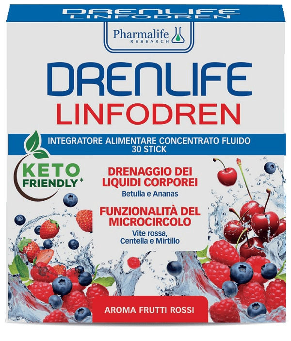  Pharmalife Drenlife Linfodren Integratore Per Drenaggio Dei Liquidi E Microcircolo Aroma Frutti Rossi 30 Stick 
