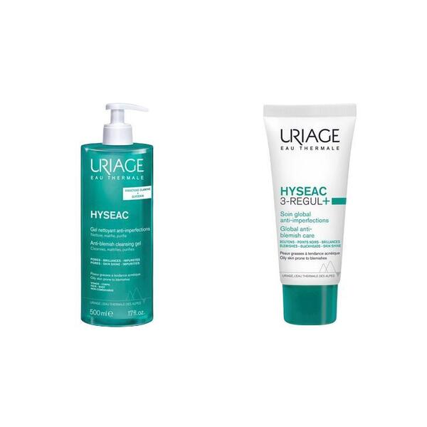  Uriage Hyséac Gel Detergente Purificante Viso E Corpo 500 Ml + 3-regul+ Trattamento Globale Anti-imperfezioni Viso 40 Ml 