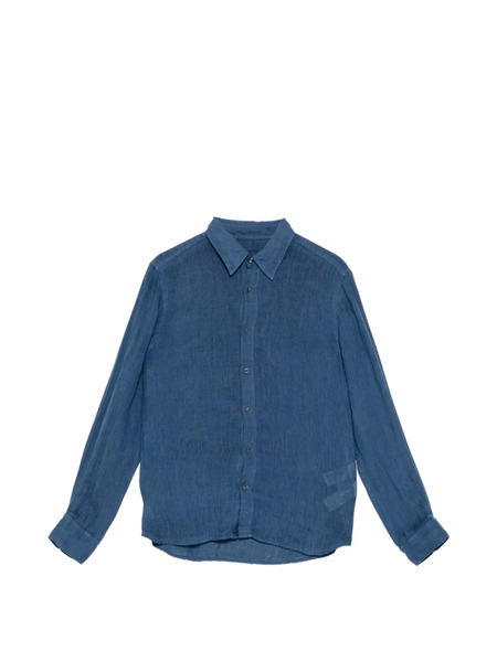  120% Lino Camicia Con Bottoni - Blu 
