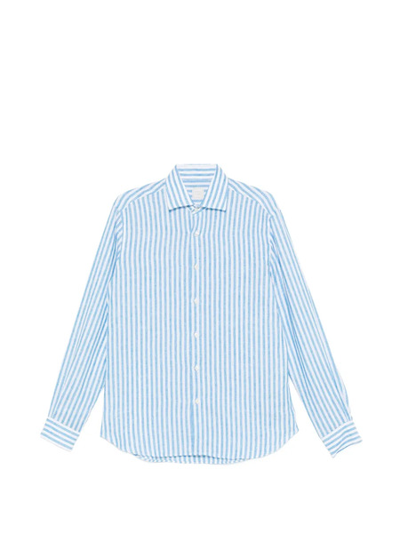  120% Lino Camicia In Lino A Righe - Blu 