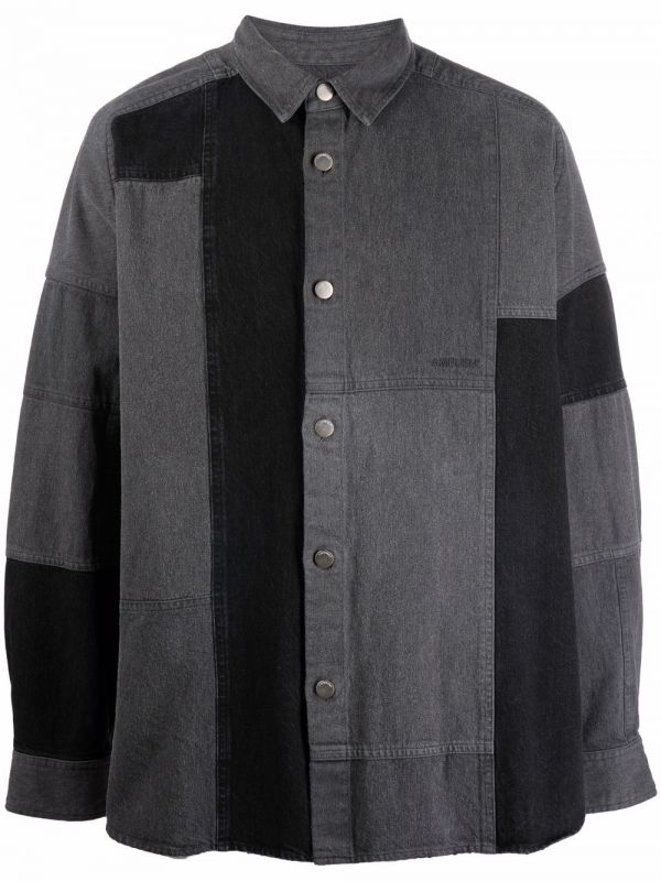  Ambush Camicia Denim Con Design Patchwork - Nero 