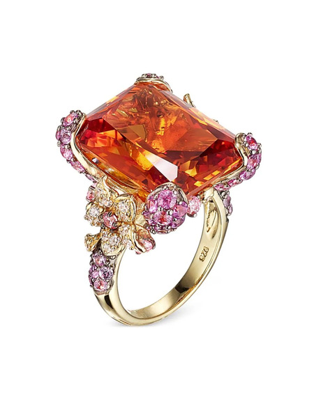  Anabela Chan Anello Da Cocktail Imperial Cinderella In Oro Bianco E Giallo 18kt Con Diamanti E Zaffiro - Arancione 