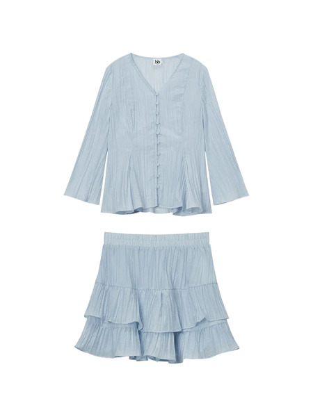  B+ab Set Gonna Con Ruches - Blu 