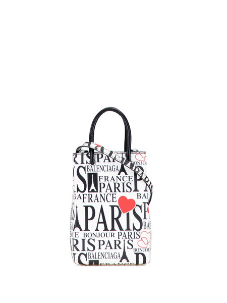  Balenciaga Pre-owned Custodia Per Smartphone Con Tracolla Bonjour Paris Mini In Pelle Di Vitello 2019 - Bianco 