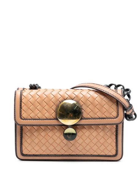  Bottega Veneta Pre-owned Borsa A Spalla Mirror Lens In Nappa Con Motivo Intrecciato E Doppio Battente 2012-2026 - Marrone 