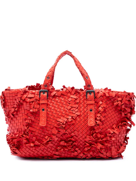  Bottega Veneta Pre-owned Borsa Tote Patchwork Lido Fringe In Nappa Con Motivo Intrecciato 2011 - Arancione 