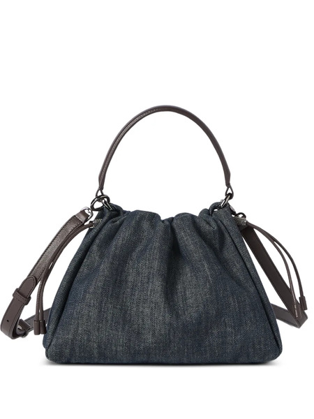  Brunello Cucinelli Borsa A Secchiello Mellow Piccola In Denim Di Cotone Effetto Twill Con Motivo Monili - Blu 