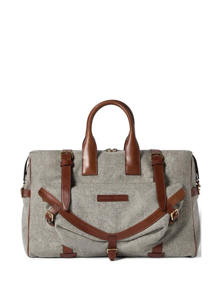  Brunello Cucinelli Borsa Tote In Flanella Di Lana Vergine, Alpaca E Cashmere Con Inserti In Pelle Di Vitello - Grigio 