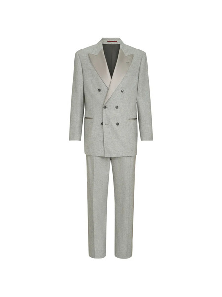  Brunello Cucinelli Cashmere And Silk Lightweight Flannel Tuxedo: One-and-a-half Breasted Jacket And Trousers With Double Pleats And Waist Tabs - 