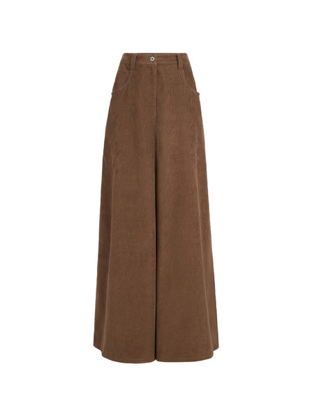  Brunello Cucinelli Pantaloni A Coste In Cashmere E Cotone Elasticizzato A Coste Con Cinque Tasche - Marrone 