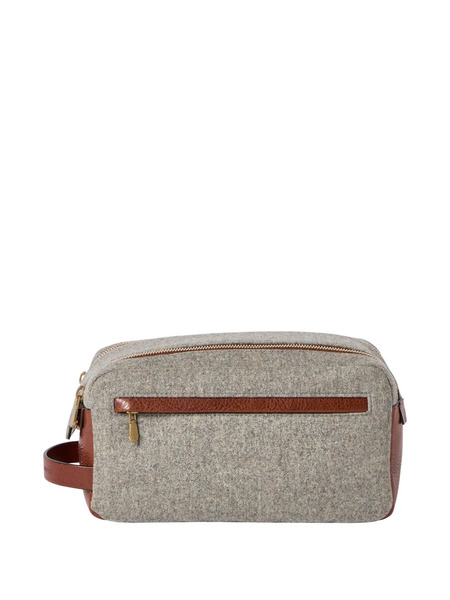  Brunello Cucinelli Trousse In Flanella Di Lana Vergine, Alpaca E Cashmere Con Inserti In Pelle Di Vitello E Doppia Zip - Grigio 