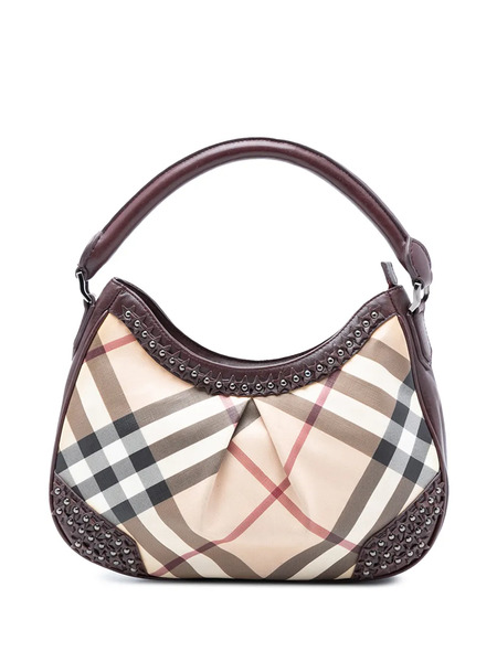 Burberry Pre-owned Borsa A Spalla Hernville In Tela Cerata Con Motivo Supernova Check E Borchie 2000-2017 - Marrone 