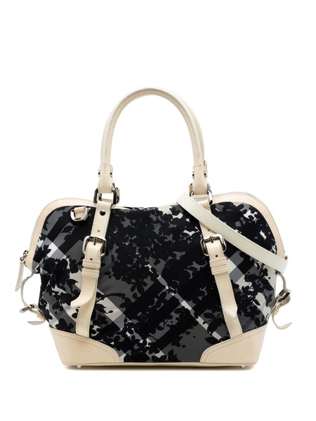  Burberry Pre-owned Borsa A Tracolla Foley In Vernice E Nylon Con Motivo Floral Beat Check 2000-2010 - Grigio 