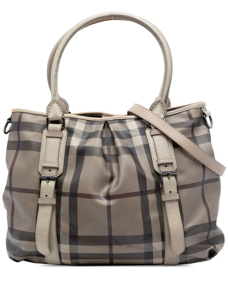  Burberry Pre-owned Borsa A Tracolla Northfield In Tela Cerata Con Motivo Smoke Check 2000-2017 - Grigio 