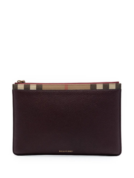  Burberry Pre-owned Clutch In Tela Con Motivo House Check E Finiture In Pelle Di Vitello Pieno Fiore E Con Zip 2000-2017 - Rosso 