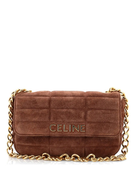  Celine Pre-owned Borsa A Spalla Piccola In Pelle Scamosciata Trapuntata Con Battente E Logo - Marrone 