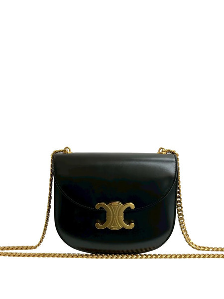  Celine Pre-owned Borsa A Tracolla Triomphe Besace Clea In Pelle Di Vitello Lucida Con Catena 2022 - Nero 