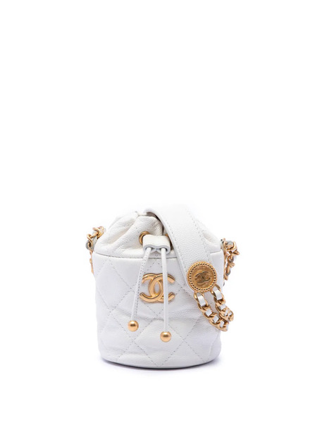  Chanel Pre-owned Borsa A Secchiello Twist Your Buttons Mini Trapuntata In Pelle Caviar Con Coulisse 2021-2026 - Bianco 