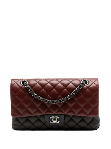  Chanel Pre-owned Borsa A Spalla Classic Double Flap Media In Pelle Di Agnello Tricolore 2013-2014 - Rosso 