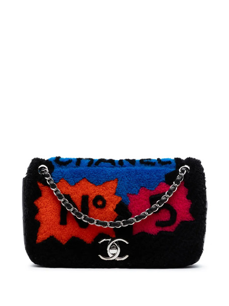  Chanel Pre-owned Borsa A Spalla No 5 Pop Art Flap In Shearling E Pelle Di Agnello Con Design Patchwork 2014-2015 - Nero 