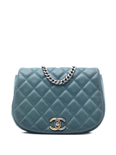  Chanel Pre-owned Borsa A Tracolla Casual Pocket Piccola In Pelle Caviar Trapuntata Con Battente 2016-2017 - Blu 