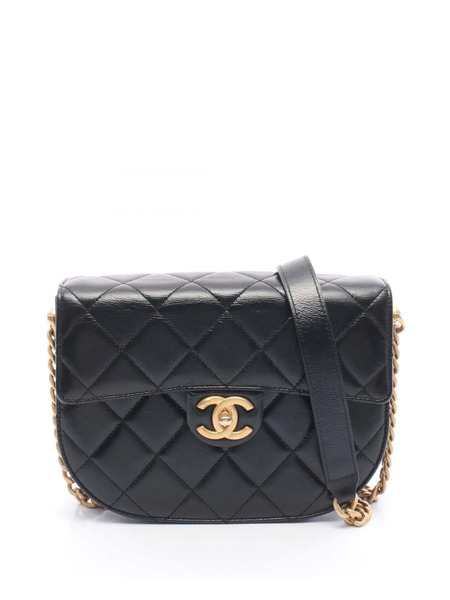  Chanel Pre-owned Borsa A Tracolla Cc Round Moon Flap Mini In Pelle Di Vitello Lucida Trapuntata 2021-2026 - Nero 