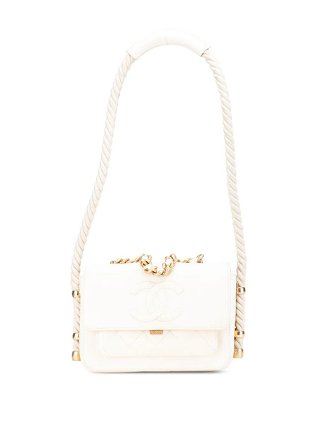  Chanel Pre-owned Borsa A Tracolla En Vogue In Corda E Pelle Di Vitello Con Effetto Stropicciato Con Battente 2019 - Bianco 