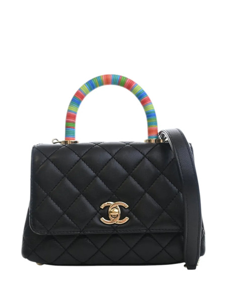 Chanel Pre-owned Borsa A Tracolla Extra Mini Coco In Pelle Di Agnello Trapuntata Con Manico Multicolore 2021 - Nero 