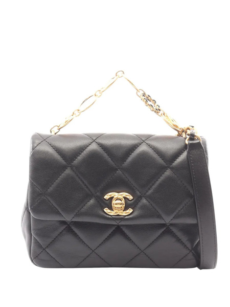  Chanel Pre-owned Borsa A Tracolla Mini In Pelle Di Agnello Trapuntata Con Battente E Catena 2021-2026 - Nero 