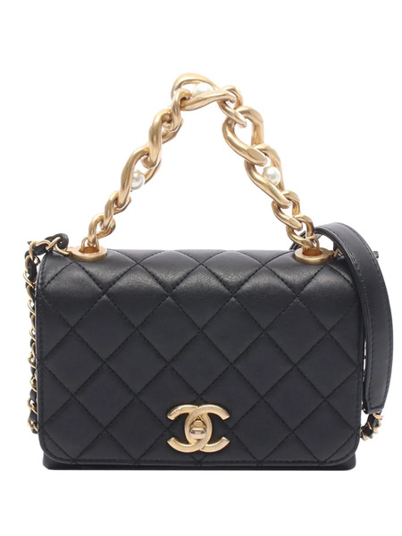  Chanel Pre-owned Borsa A Tracolla Pearl Boy Chain Flap Mini In Pelle Di Agnello Trapuntata 2021-2026 - Nero 