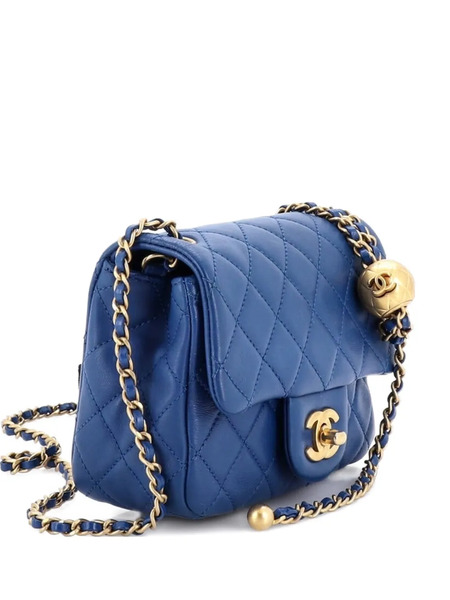  Chanel Pre-owned Borsa A Tracolla Pearl Crush Mini In Pelle Di Agnello Trapuntata Con Battente - Blu 
