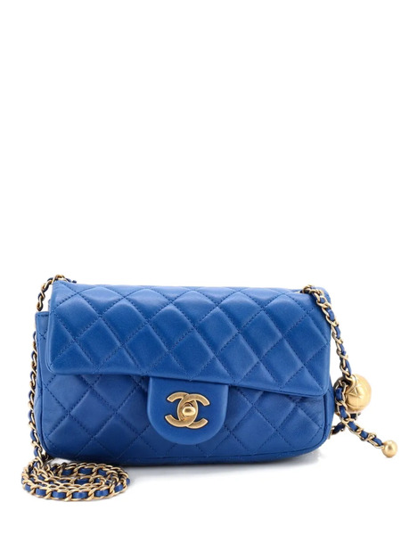  Chanel Pre-owned Borsa A Tracolla Pearl Crush Mini In Pelle Di Agnello Trapuntata Con Battente - Blu 