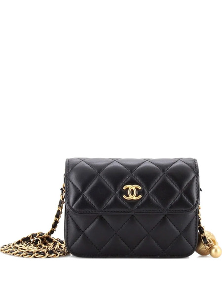  Chanel Pre-owned Borsa A Tracolla Pearl Crush Mini In Pelle Di Agnello Trapuntata Con Battente E Catena - Nero 