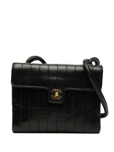  Chanel Pre-owned Borsa A Tracolla Piccola Cc In Pelle Di Agnello Trapuntata Con Motivo Verticale, Catena E Battente 1991-1994 - Nero 
