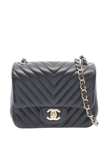  Chanel Pre-owned Borsa A Tracolla Square Classic Mini In Pelle Di Agnello Con Battente E Motivo Chevron 2017-2018 - Nero 